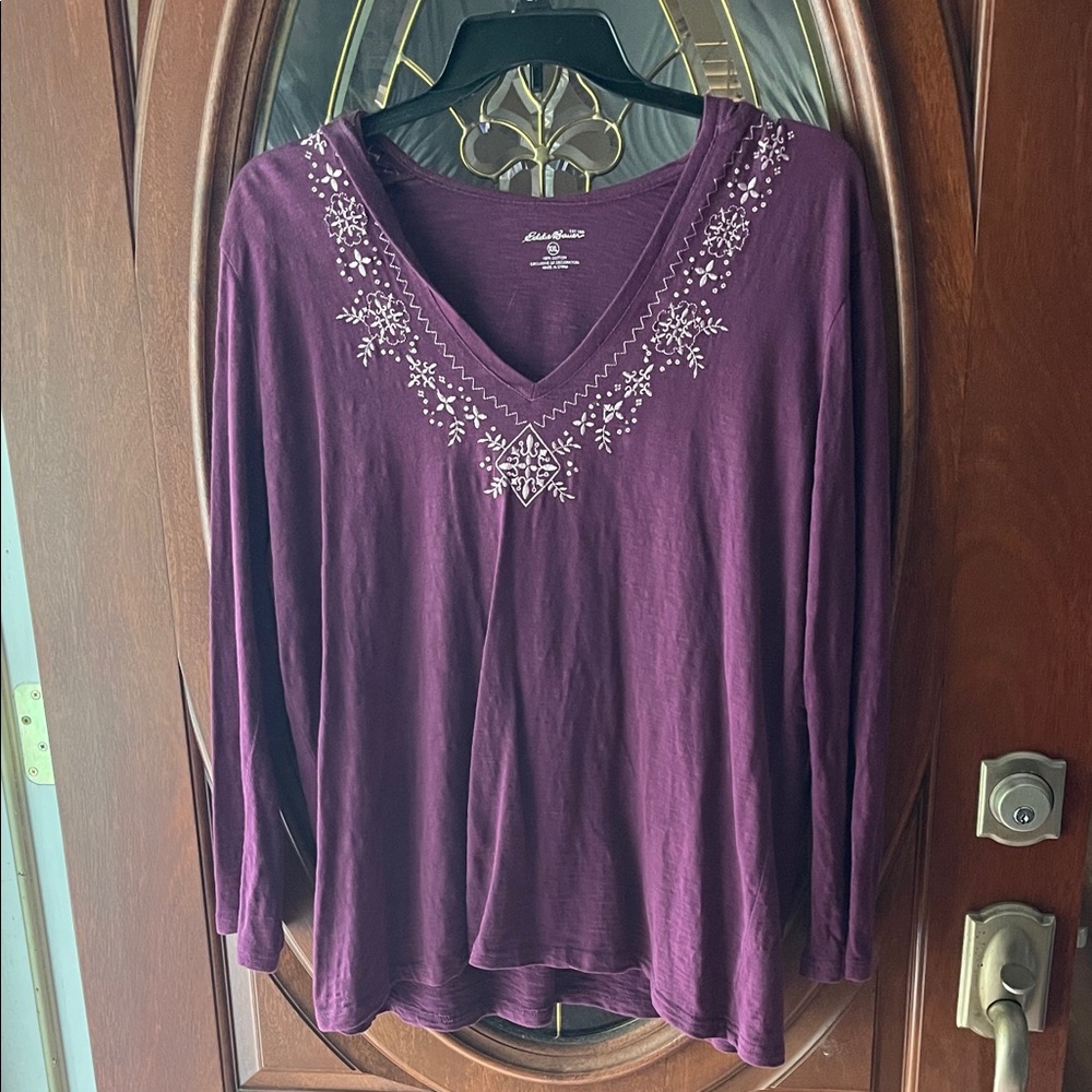 Eddie Bauer Women's Plum Embroidered Long Sleeve Top